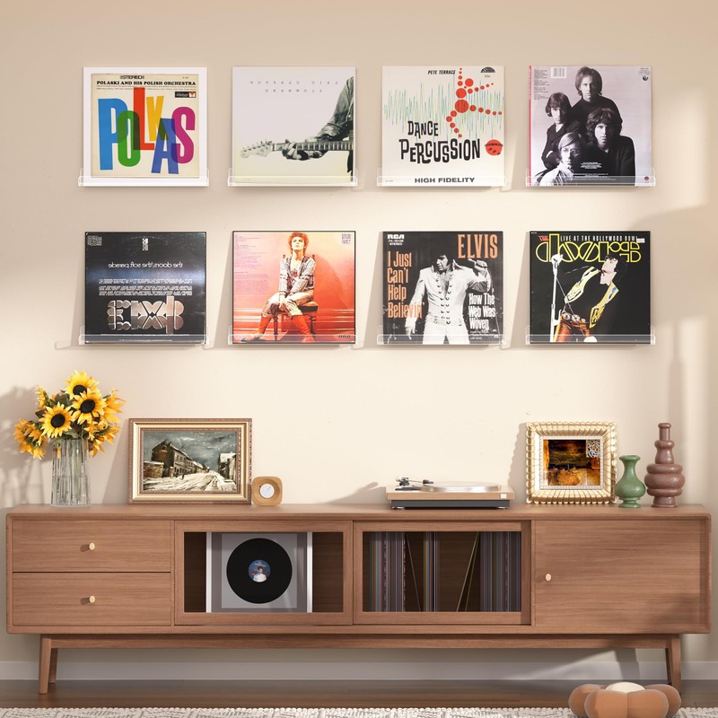 upsimples 8 Pack Vinyl Record Wall Mount Shelves, 12" Vinyl