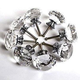 ZJchao 8x 40 mm Transparent Crystal Glass Knobs; handles for Doors, Drawers, Diamond Handle