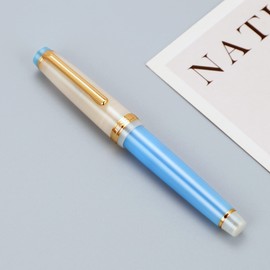 JINHAO 82 Resin Fountain Pen Iridium F Nib with Converter, Golden Clip Writing Pen (Blue-White)