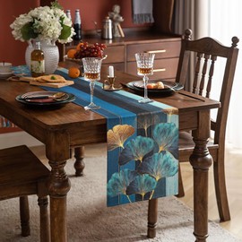 LRartdeco Table Runner Dark Blue 33 x 183 cm Retro Wood Look Table Runner Washable Table Runner Country House Style Tablecloth Decoration Runner Table Linen for Party Wedding Restaurant Decor