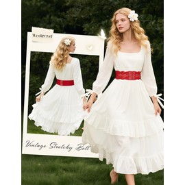 Wedtrend Damen Ledergürtel für Jeans Mode Leder Taille Gürtel Breiter Stretchgürtel Elastischer Gürtel Damen Vintage Wide Waist Belts WTBT002RedS