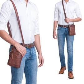 STILORD 'Brooks' Leather Belt Purse Chest Pouch for Phone Crossbody Bag Leather Phone Bag Sling Bag Travel Bumbag Genuine Vintage Leather, Colour:Porto - Cognac