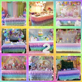 HB HBB MAGIC Unicorn Table Skirt Rainbow Tablecloth for Rectangle Table 9ft Fiesta Baby Shower Girls Birthday Party Unicorn Party Wedding