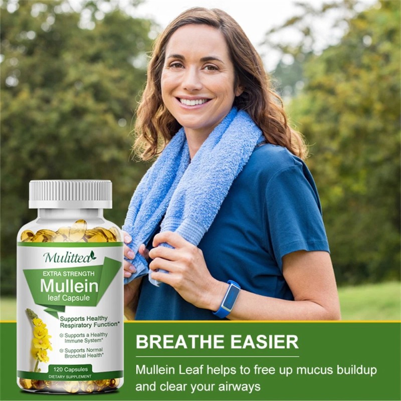 Mulittea Mullein Leaf Capsules Support Lung Cleanse Respiratory Function 120