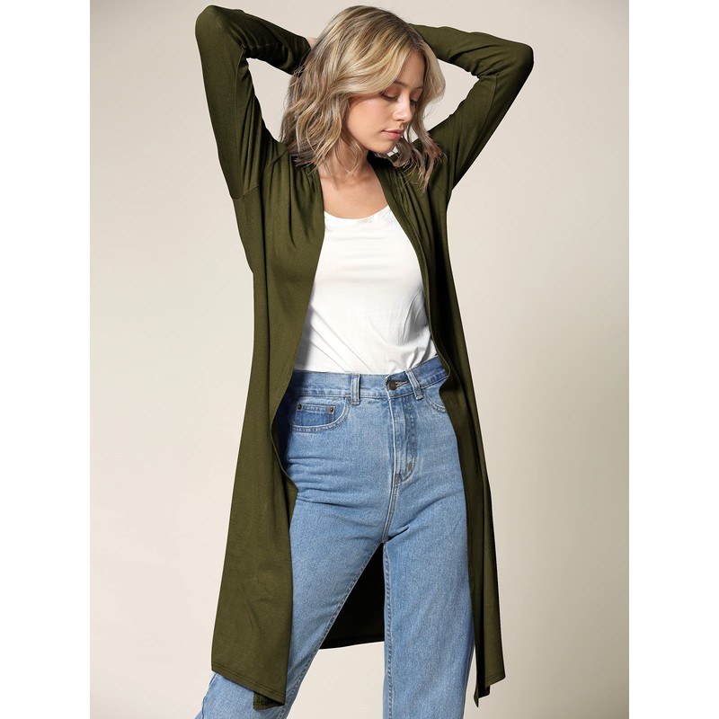 LL WSK1048 Women's Solid Casual Long Sleeve Open Front Long