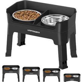 URPOWER 3-in-1 Elevated Dog Bowls - Mess Proof Double Deck 4 Height Adjustable Raised Stand with 2 Stainless Steel Food Bowls & Licking Plate for Small, Medium & Large Dogs