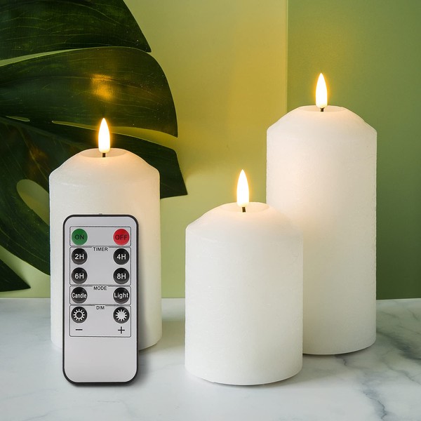 Eywamage White Flameless Pillar Candles with Remote, Flickering Cone Top