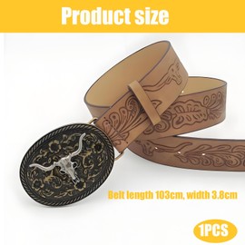KFSCIP Cowboy Belts for Men, Western Belt with Oval Bull Head Design, Punk PU Leather Belt for Jeans, Adjustable Belt for Western Parties, 103 cm Length