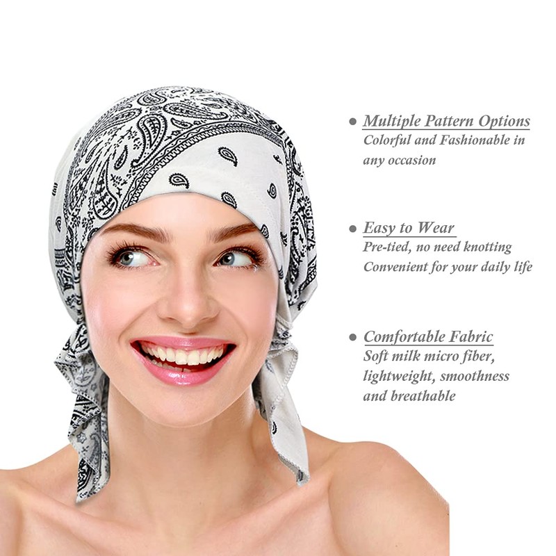 ASHILISIA 4 Pieces Women Chemo Hat Turban Beanie, Pre-Tied Headwraps
