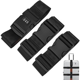 HannaFires Black Triple-Reinforced Luggage Strap with Lock – Durable Baggage Tie for Extra Protection, Cross Packing Strap for Suitcases, Secure Travel Belt for Checked Bags and Carry-Ons