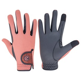 eGlove - eQUEST GripPro X-LITE Horse Riding Gloves - Lightweight, Breathable, Grippy Non-Slip Material - Comfort Mesh Back - Touchscreen Gloves (CORAL - GLITTER CUFF, S)