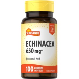 Sundance Echinacea 650mg | 100 Capsules | Traditional Herb Supplement | Vegetarian, Non-GMO, and Gluten Free Formula