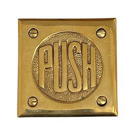 Small Push Door Plate in Solid Brass Vintage Style Old Fashioned Lettering