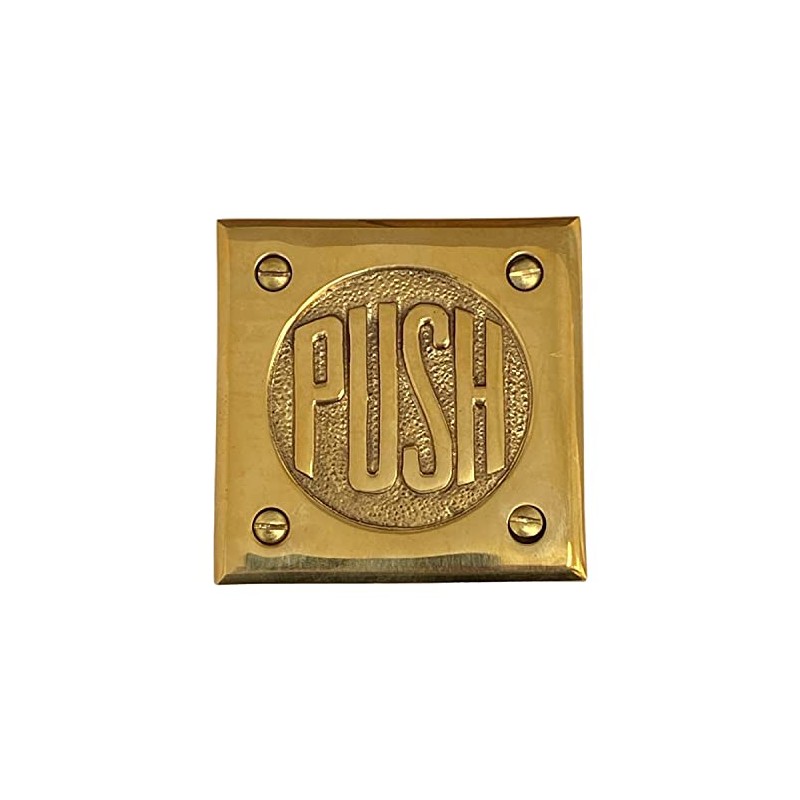 Small Push Door Plate in Solid Brass Vintage Style Old