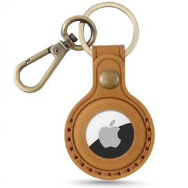 Jack&Chris Leather Airtag Holder Keychain, Air Tag Holder with Keyring Protective Case, Leather Keychain for Man, JC304