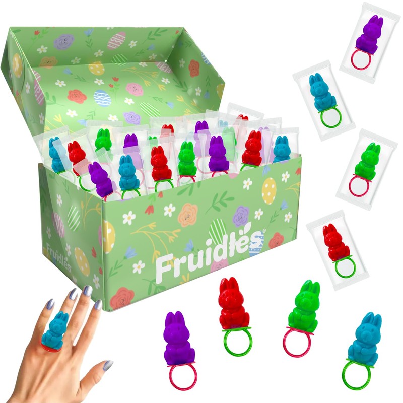Fruidles Easter Bunny Candy Rings, Assorted Colors Hard Candy, Individually