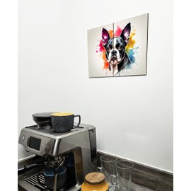 The Plum Penguin Boston Terrier Watercolor Wood Art - A4 Dual Panel MDF Wall Decor