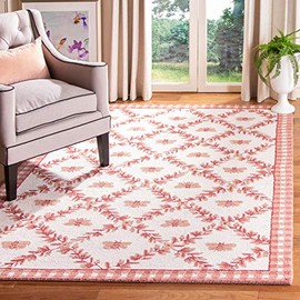 Safavieh Chelsea Collection HK55C Hand-Hooked French Country Wool Area Rug, 3'9" x 5'9", Ivory / Rose