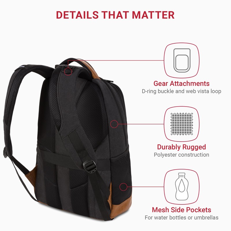 SwissGear 5505 Cecil 16” Laptop Backpack Black Canvas/Brown – Daily