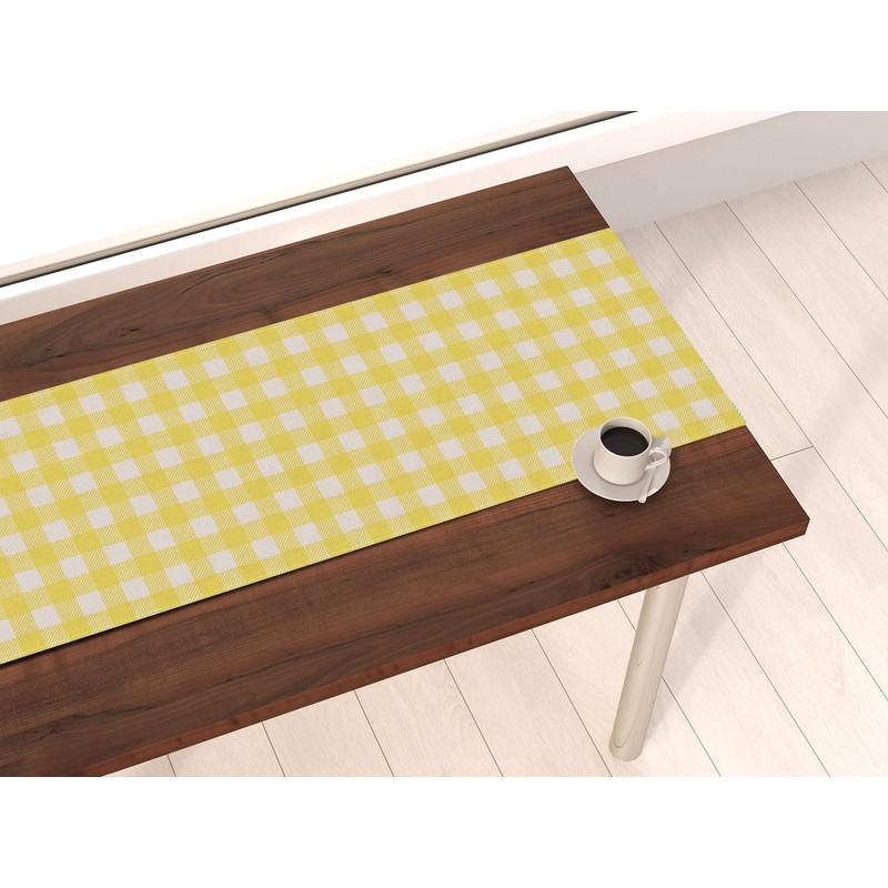 Nepnuser Linen Yellow and White Buffalo Plaid Table Runner Easter
