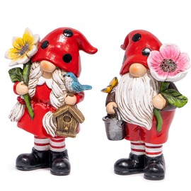 Hodao 2PCS Spring Ladybug Gnomes Decoration Couple Elves Figurines Gifts for Home Summer Garden Decor for Outdoor, Mom, Grandma (Red)