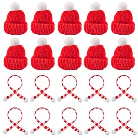 SUNNYCLUE 24Pcs Mini Knit Hats With Mini Knit Scarf Red White Mini Knitting Hats With Pom Pom Ball Xmas Small Hat Miniature Santa Hats for Christmas Tree Ornaments DIY Art Crafts Party Decoraion