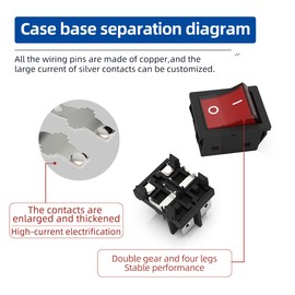 lcocove JD 2pcs 30A Power Switch 125V/250V AC Boat Rocker Switch ON/Off Switch 4Pins Red Light Illuminated Toggle Switch with UL Certificate