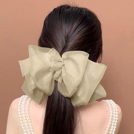 Coffee Tulle Chiffon Bowknot Hair Barrettes for Women Large Bow Hair Clips Ponytail Holders Hair Bows for Girls Hair Accessories Big Hair Clip Elegant Hair Clips Spring Clips for Hair Styling Hair