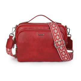 Gladdon Women's Shoulder Bag with Zip, Crossbody Bag, Leather Handbag Small, Wide Shoulder Straps Jacquard Fabric, A-Red 01