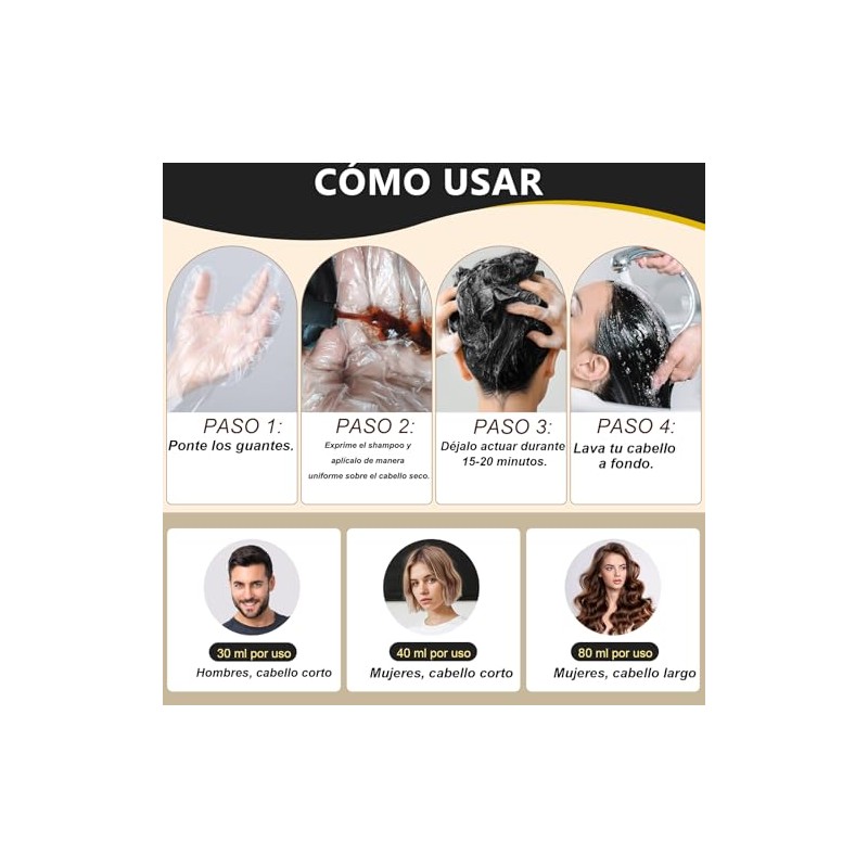 Shampoo para Canas 3 en 1, Champú Colorante para Teñir