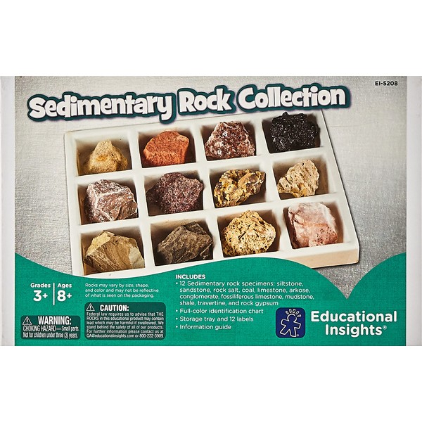 Educational Insights Sedimentary Rock Collection, Ages 8 and Up, 12 Specimens in a Handy Storage Tray
