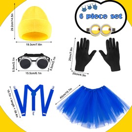 WGOCAUK 6 PCS Adults Yellow Costume Accessories for Women, Adults Yellow Beanie/Goggles/Gloves/Suspenders/Blue Tutu for 100th Days of School Cosplay Dress Up