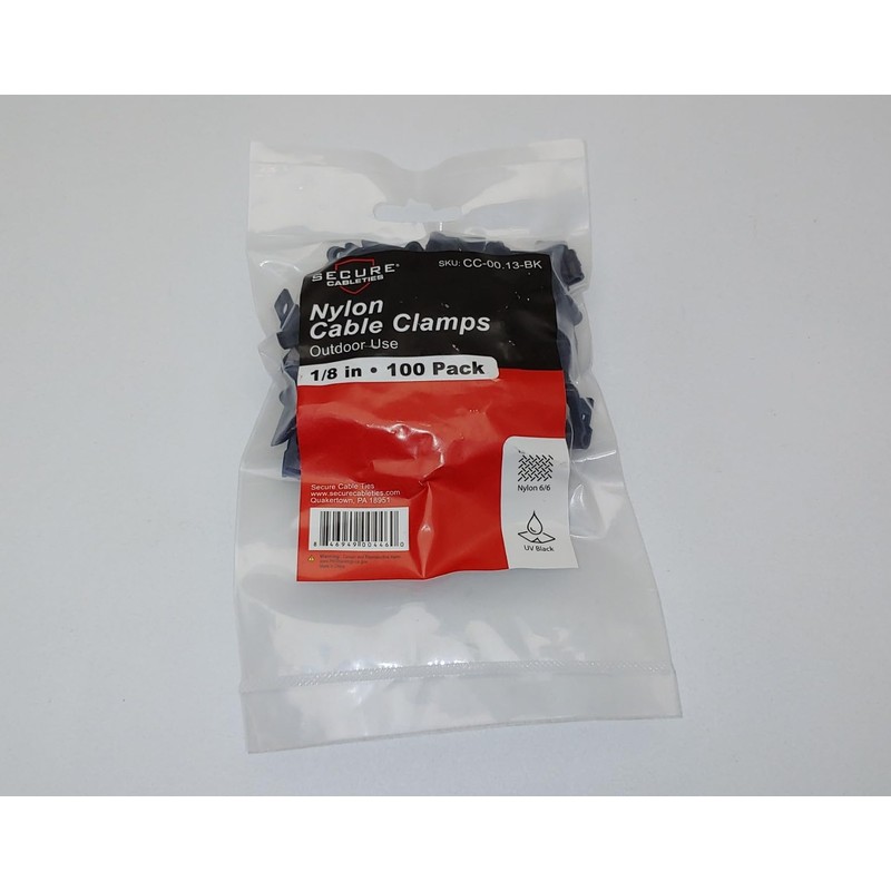Secure 100-Pack 1/8" Black UV-Resistant Nylon Cable Clamps