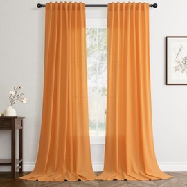 Burnt Orange Linen Curtains 96 inch Length 2 Panels Set Modern Farmhouse Living Room Drapes Light Filtering Rod Pocket Back Tab Filtering Privacy Semi Sheer Curtain 96 inches Long