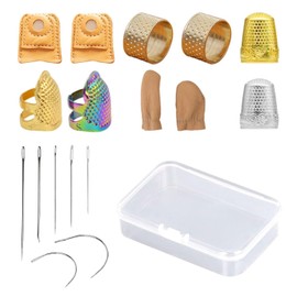 EOWVISN 10 Pieces Of Sewing Thimbles And 7 Pieces Of Sewing Needles, Equipped With 1 Storage Box, Sewing Aids, Finger Protectors, Sewing Accessories, Home Sewing Diy Tools