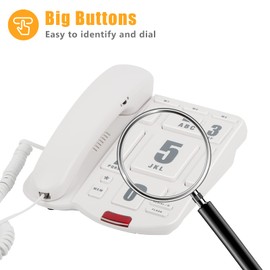 Uvital Big Button Telephone with Loud volume, Landline Phone Support Adjustable Volume and One-Touch Speed Dials, Multifunctional Corded Telephone for Seniors, Home and Front Desk(White)