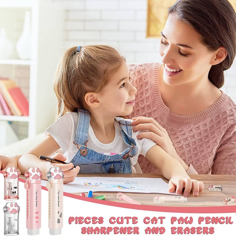 Kopinma 4 Pcs Cute Cat Pencil Sharpener and Cat Shaped