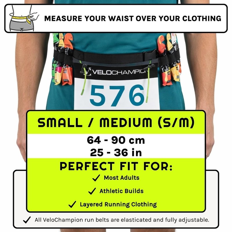 VeloChampion Triathlon Gel Holder Running Belt, Black, S/M