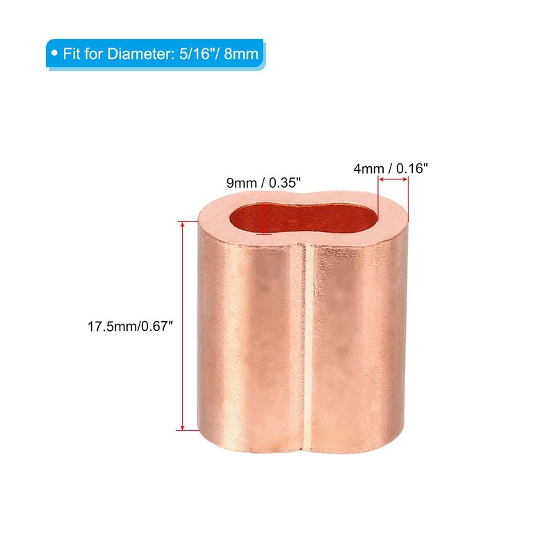PATIKIL 5/16"/ 8mm Wire Rope Loop Sleeve, 2 Pack Copper
