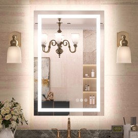 TETOTE LED Bathroom Mirror with Lights 24x36 Frontlit & Backlit Vanity Mirror Anti Fog Stepless Dimmable 3 Colors White/Warm/Natural,CRI90+ Double Lights,Wall-Mounted(Horizontal/Vertical)