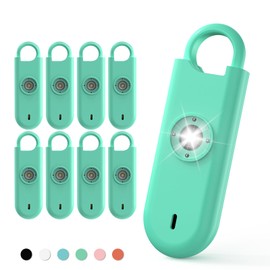Fauxomor 140dB Personal Safety Alarm for Women, 9 Pack Safe Alarm Protection Keychain with Strobe Light with Low Battery Notice, Security Siren Self Defense for Children Seniors College Girls(Green)