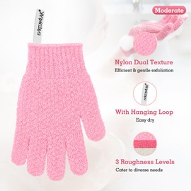 Evridwear Exfoliating Gloves for Shower, 100% Nylon Thick Soft Medium Heavy Bathing Gloves Dead Skin Remover Body Scrubber Smooth Skin with Hang Loop, 3 Pairs