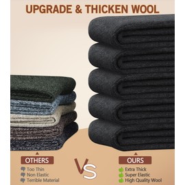 5 Pairs Merino Wool Socks Mens, Thick Warm Winter Hiking Socks, Casual Soft Breathable Crew Socks for Men (Black,6-13)