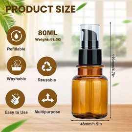 vipolish 2PCS 80ML/2.7OZ Amber Plastic Empty Pump Bottles Refillable Cosmetic Remover Oil Container Makeup Sample Facial Care Vessel Emulsion Dispenser for Emulsion Essence Body Wash