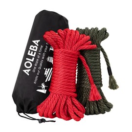 AOLEBA 2 Packs 32 Feet/8MM Rope, 5/16" Skin Friendly Soft Rope, Craft Nylon Thread String Satin Cord, Strong Smooth Rope for Bedroom, Camping, DIY Crafting, Indoor & Outdoor (Green and Red