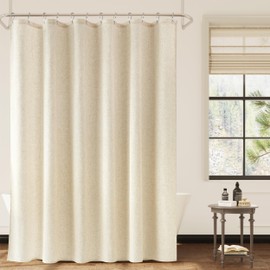 Naturoom 84 Inch Linen Shower Curtain, Extra Long Weighted Thick Fabric Bath Shower Curtain Set with Hooks, XLong Tall Country Farmhouse Beige Cloth Curtains for Bathroom, 72x84，Cream Beige