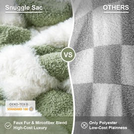 Snuggle Sac Faux Fur Checkered Blanket Twin Size with Soft Knitted Microfiber,Cozy Soft Warm Blanket for Sofa Bedroom Living Room,Sage Green Checker,60x80 inches