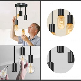 LEDSone Modern Industrial 3 Way Ceiling Pendant Light Round Base Suspended Droplet Pendant Lamp Metal E27 Ceiling Light Chandelier for Bedroom Dining Room Living Room Kitchen (Normal)