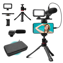 Movo uVlogger - Kit de vlogging compatible con Android/USB-C, accesorios de kit de video para teléfono: trípode de teléfono, soporte de teléfono, luz LED y micrófono de escopeta para teléfono de grabación de video para YouTube, Vlog