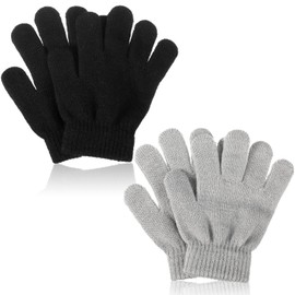 Black Gloves 2 Pairs Knit Winter Gloves Gery Kids Gloves Stretch Gloves Soft Magic Warm Gloves Children Stretchy Mittens